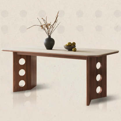 Contemporary Beige Stone Top Wood Dining Table