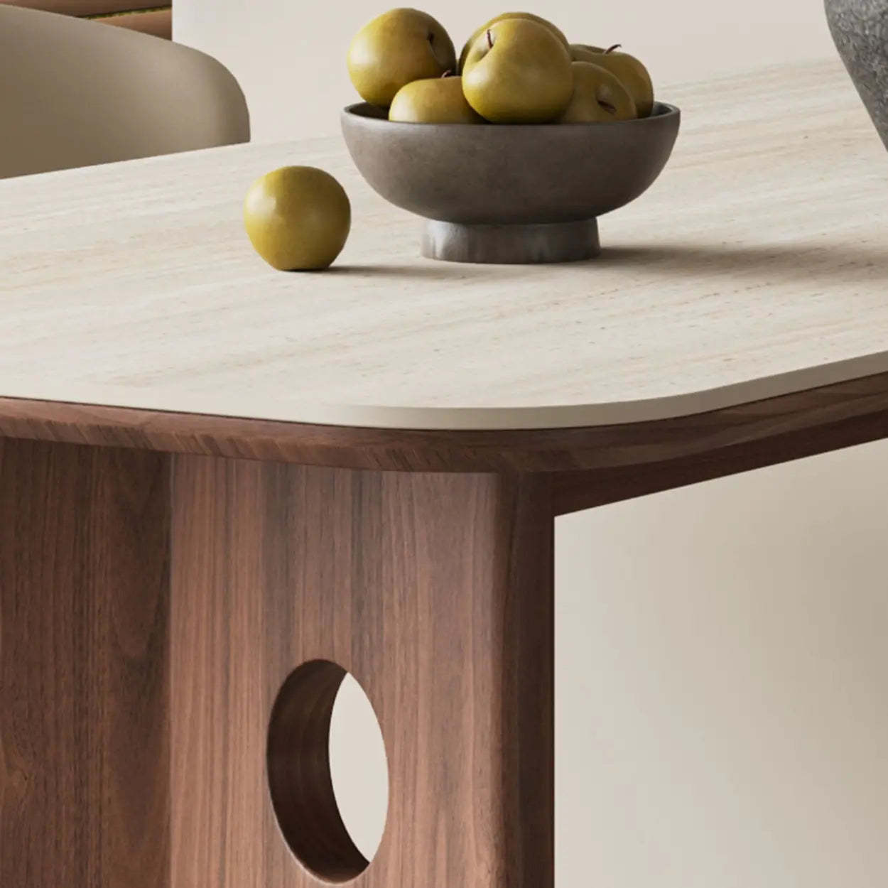 Contemporary Beige Stone Top Wood Dining Table