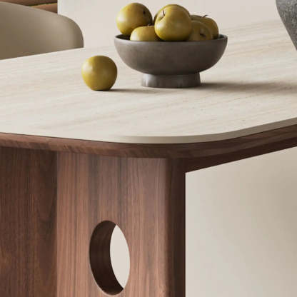Contemporary Beige Stone Top Wood Dining Table