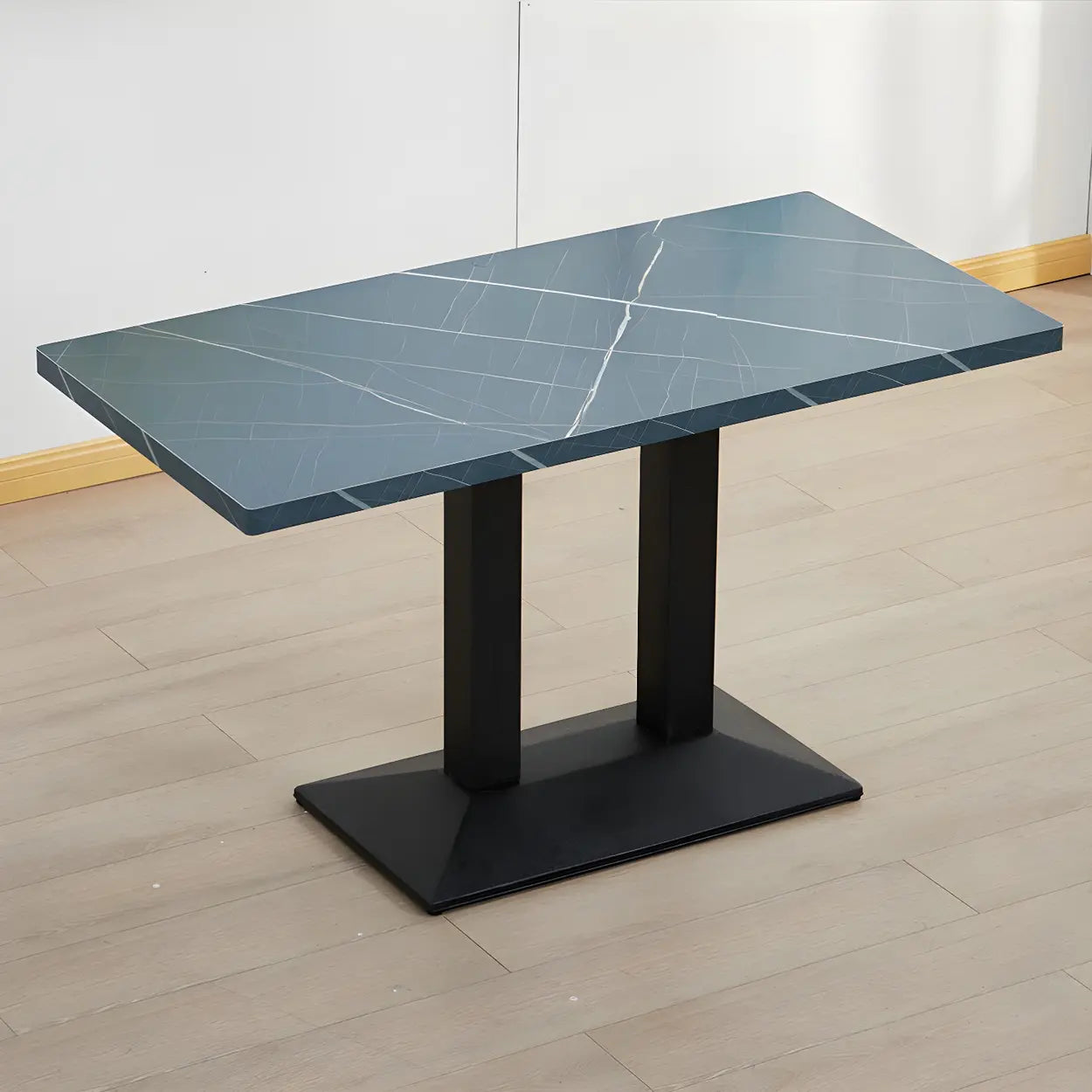 Black Wood Rectangular Dining Table — Green / Table Only