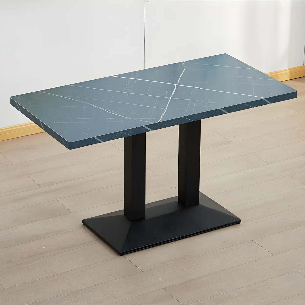Black Wood Rectangular Dining Table — Green / Table Only
