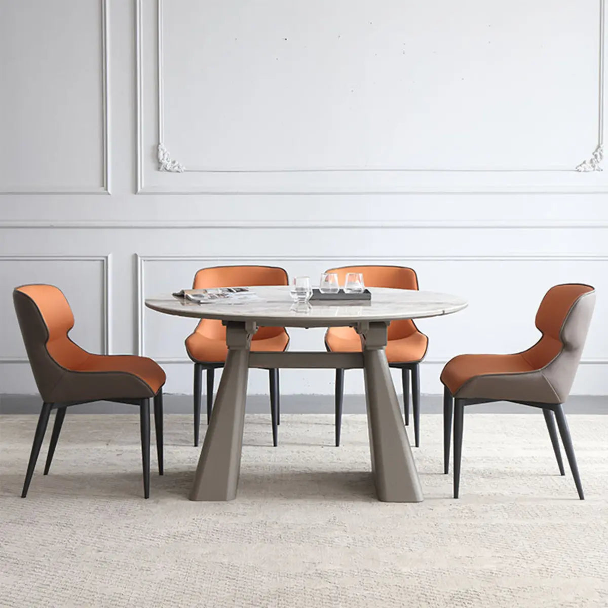 Contemporary Gray Marble Extendable Dining Table
