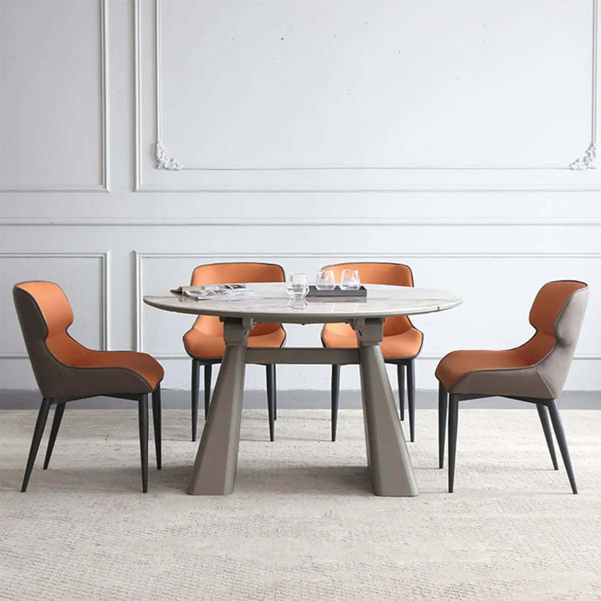 Contemporary Gray Marble Extendable Dining Table