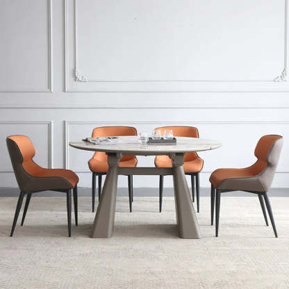 Contemporary Gray Marble Extendable Dining Table
