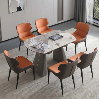 Contemporary Gray Marble Extendable Dining Table — Without Chairs