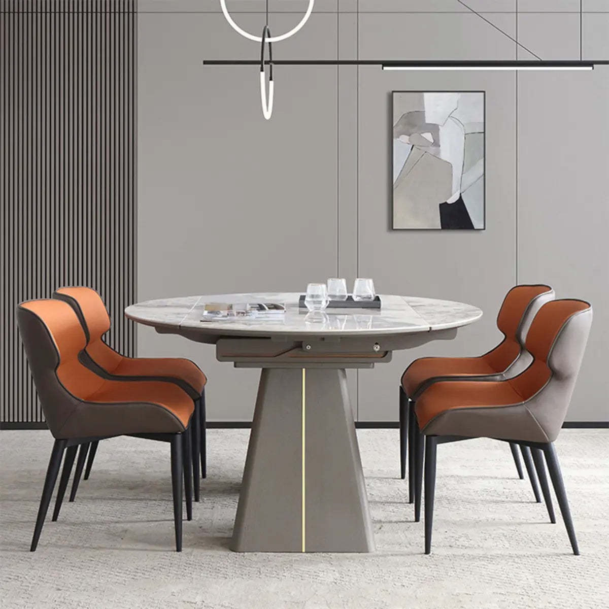 Contemporary Gray Marble Extendable Dining Table