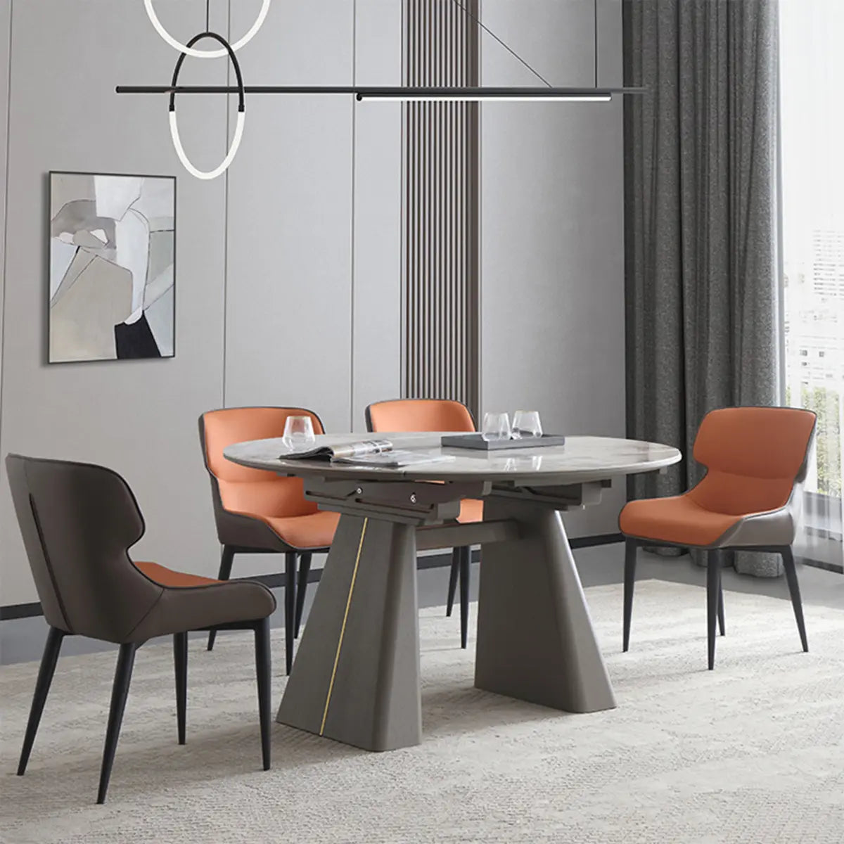 Contemporary Gray Marble Extendable Dining Table