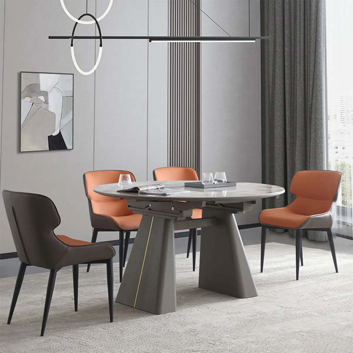 Contemporary Gray Marble Extendable Dining Table