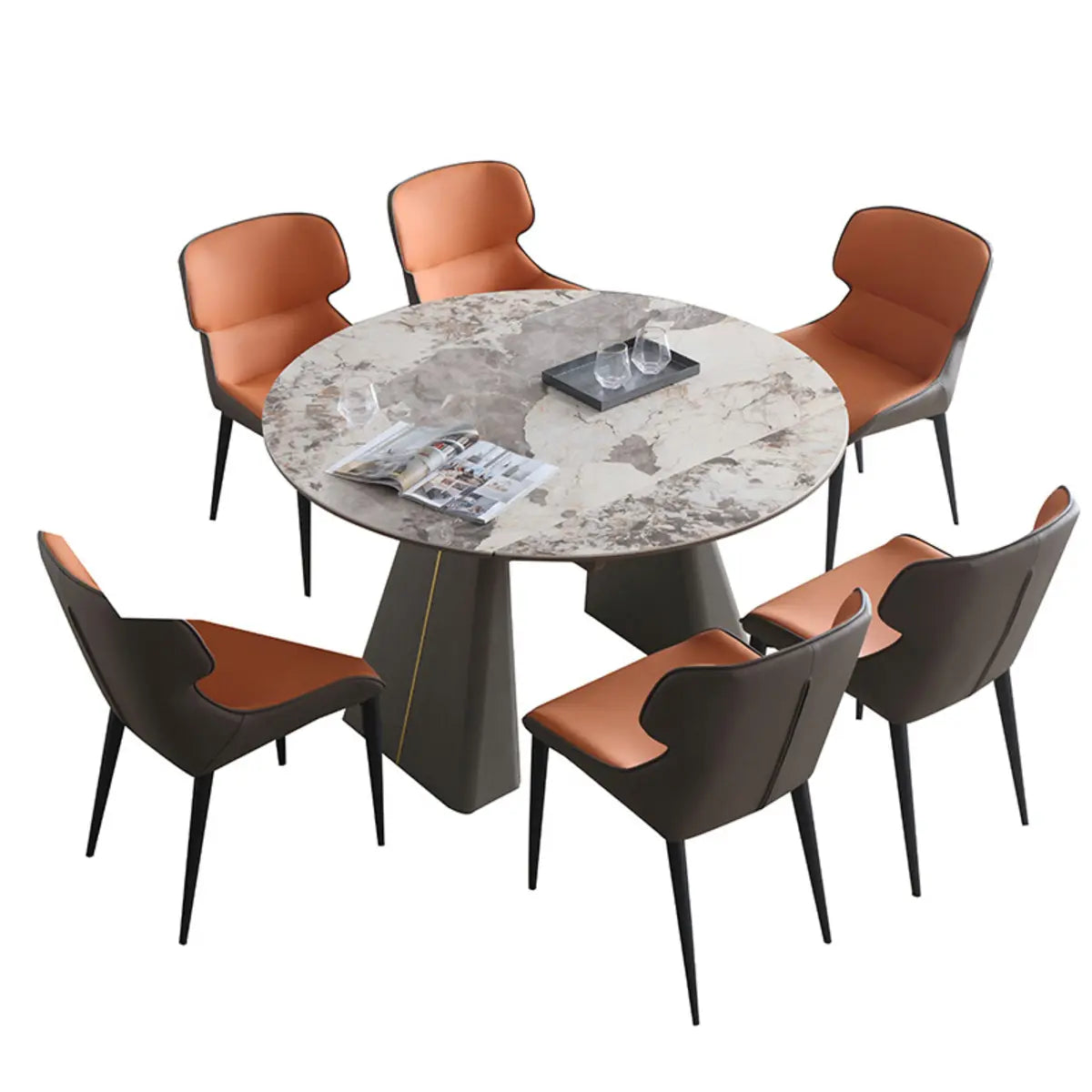 Contemporary Gray Marble Extendable Dining Table