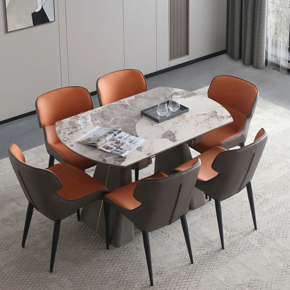 Contemporary Gray Marble Extendable Dining Table | Lighom
