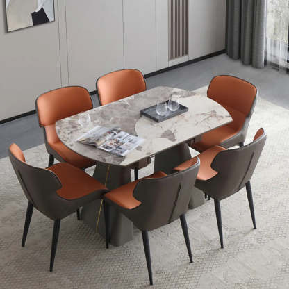 Contemporary Gray Marble Extendable Dining Table