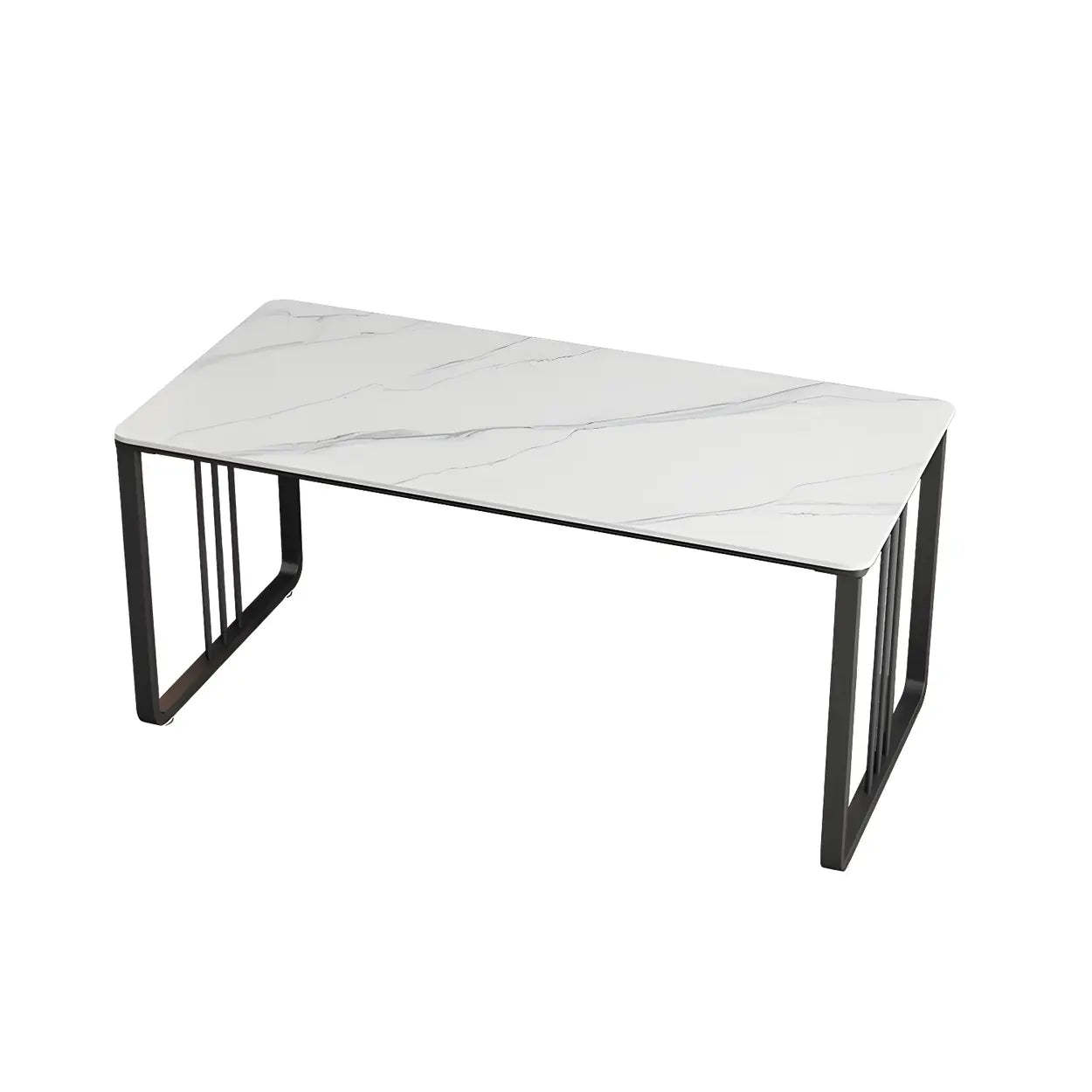Contemporary Gray Stone Sled Writing Desk — White / Table Only