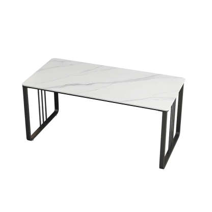 Contemporary Gray Stone Sled Writing Desk — White / Table Only