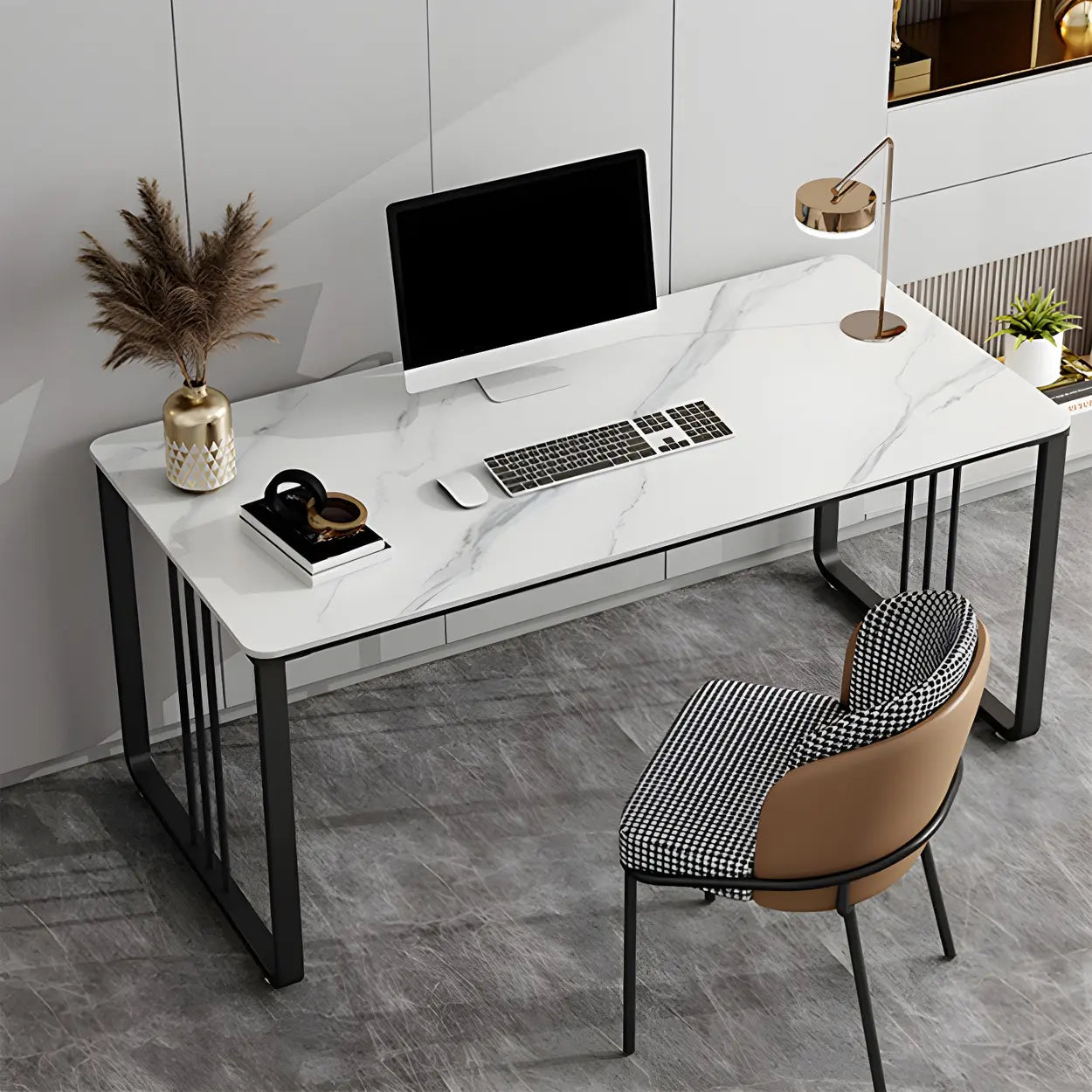 Contemporary Gray Stone Sled Writing Desk — Gray / Table Only