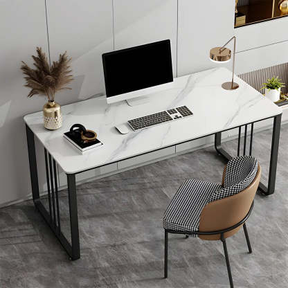 Contemporary Gray Stone Sled Writing Desk — Gray / Table Only