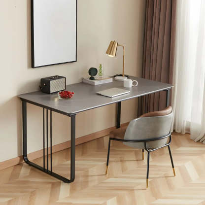 Contemporary Gray Stone Sled Writing Desk — White / Table Only