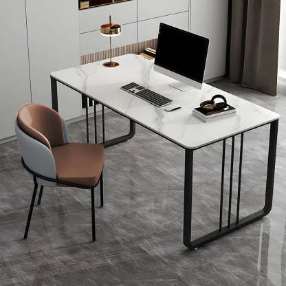 Contemporary Gray Stone Sled Writing Desk — Gray / Table Only