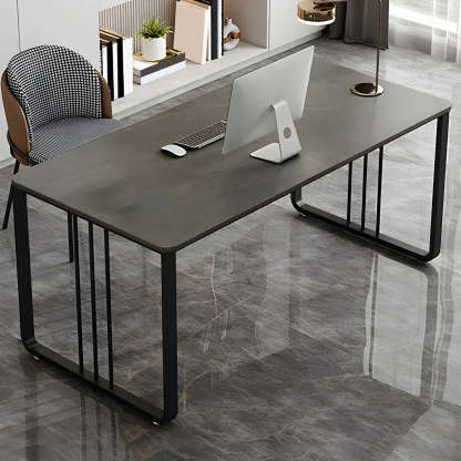 Contemporary Gray Stone Sled Writing Desk — White / Table Only