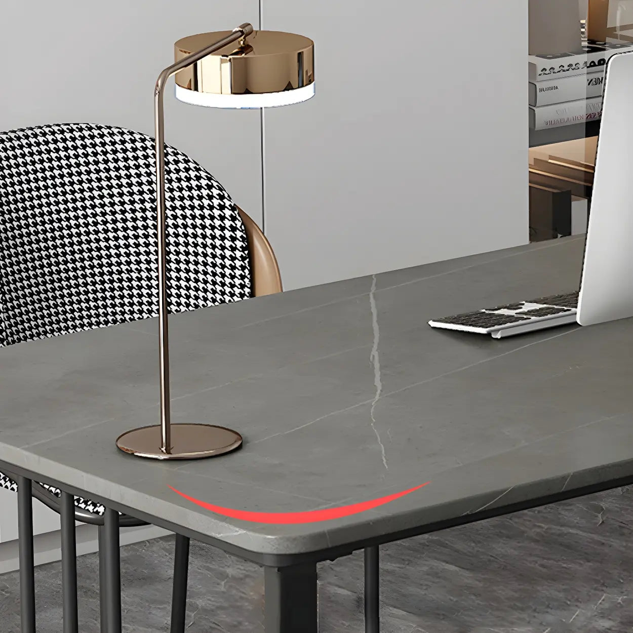 Contemporary Gray Stone Sled Writing Desk — Gray / Table Only