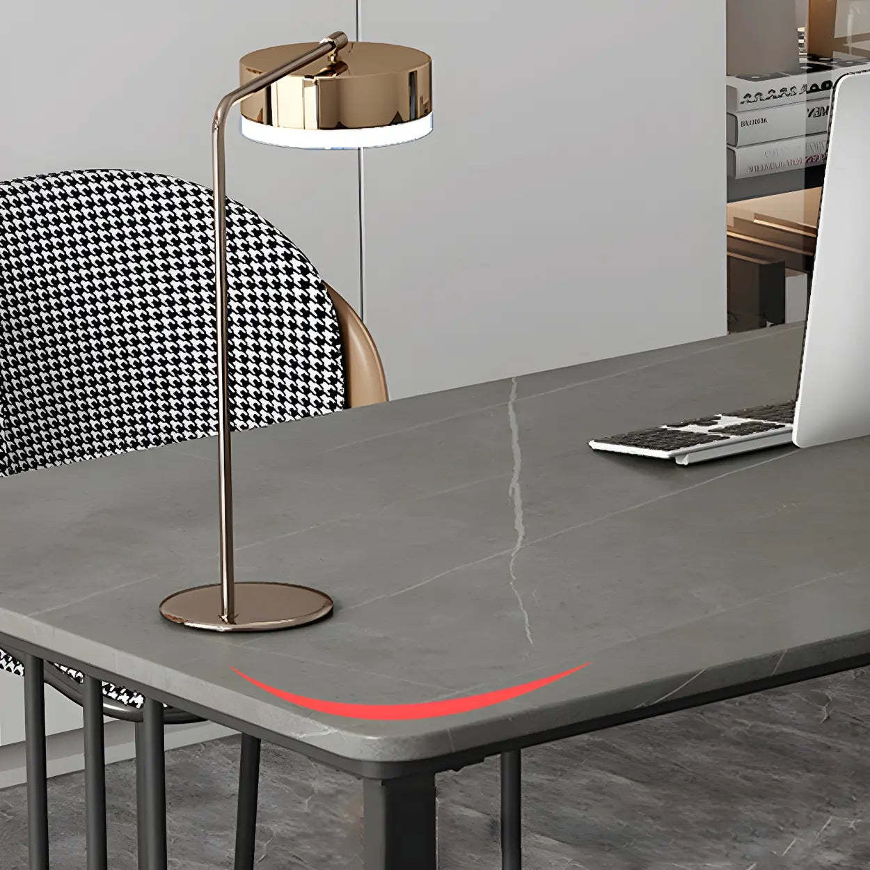 Contemporary Gray Stone Sled Writing Desk — Gray / Table Only
