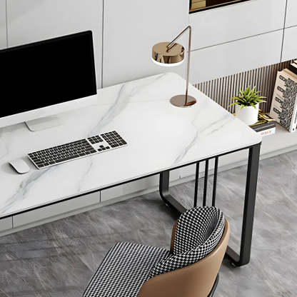 Contemporary Gray Stone Sled Writing Desk — White / Table Only