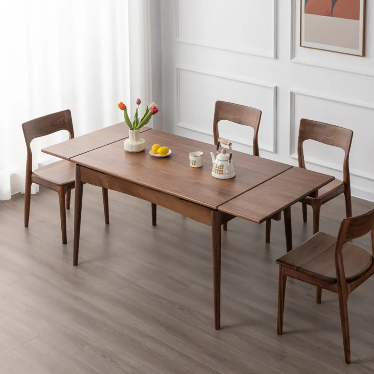Contemporary Walnut Extendable Dining Table — Table Only