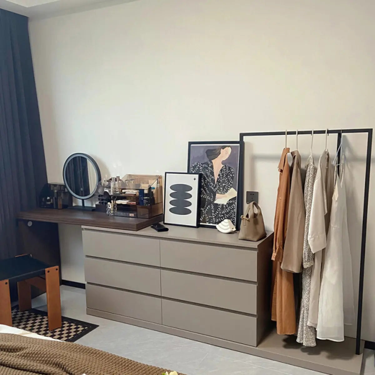 Contemporary Brown Wood Makeup Vanity — Nut-Brown / Makeup Vanities