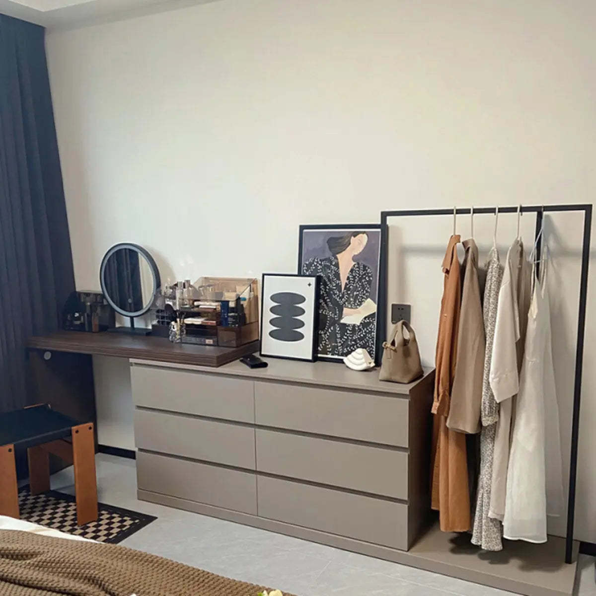 Contemporary Brown Wood Makeup Vanity — Nut-Brown / Makeup Vanities