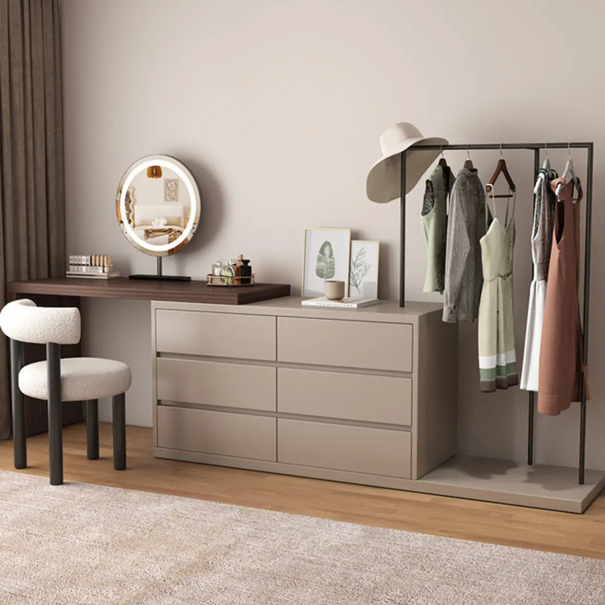 Contemporary Brown Wood Makeup Vanity — Nut-Brown / Makeup Vanity & Mirror