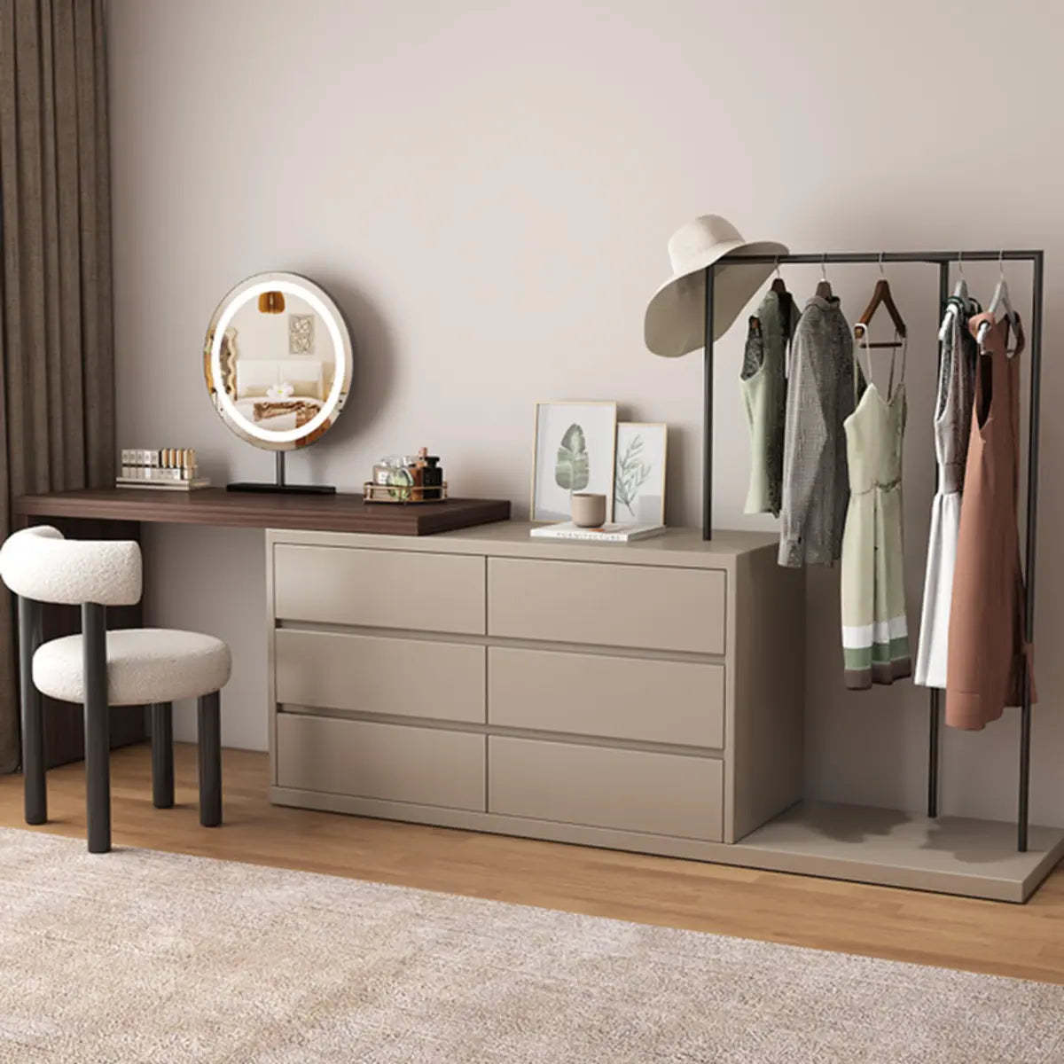 Contemporary Brown Wood Makeup Vanity — Nut-Brown / Makeup Vanity & Mirror