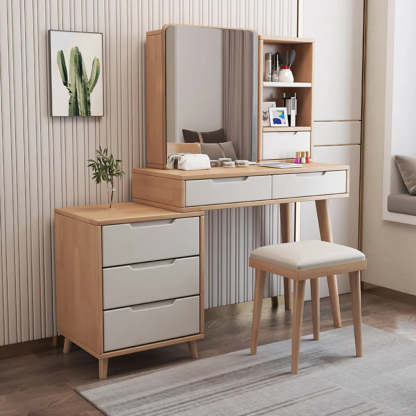 Contemporary Natural Wood Makeup Vanity — Grey