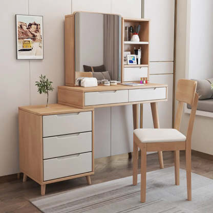 Contemporary Natural Wood Makeup Vanity — Natural Finish