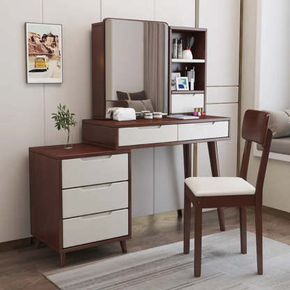 Contemporary Natural Wood Makeup Vanity — Walnut