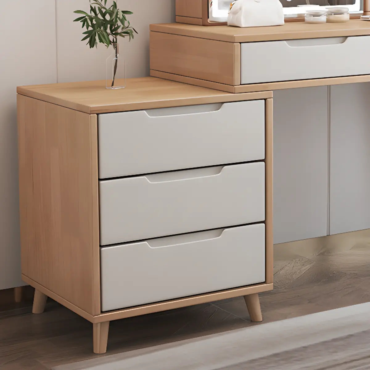Contemporary Natural Wood Makeup Vanity — White