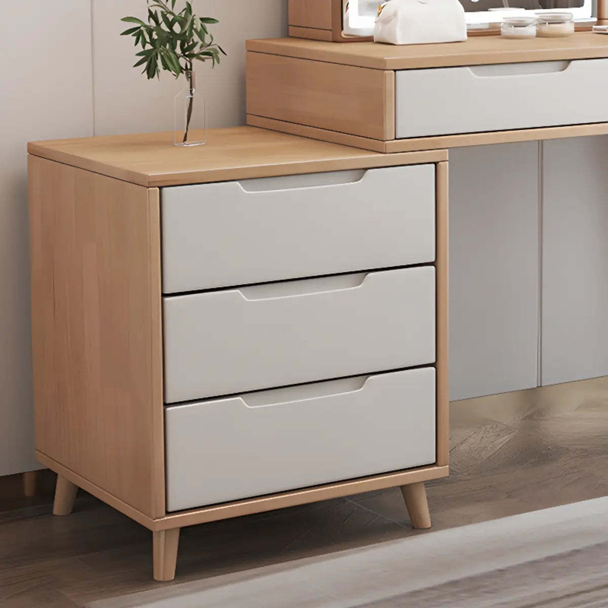 Contemporary Natural Wood Makeup Vanity — White