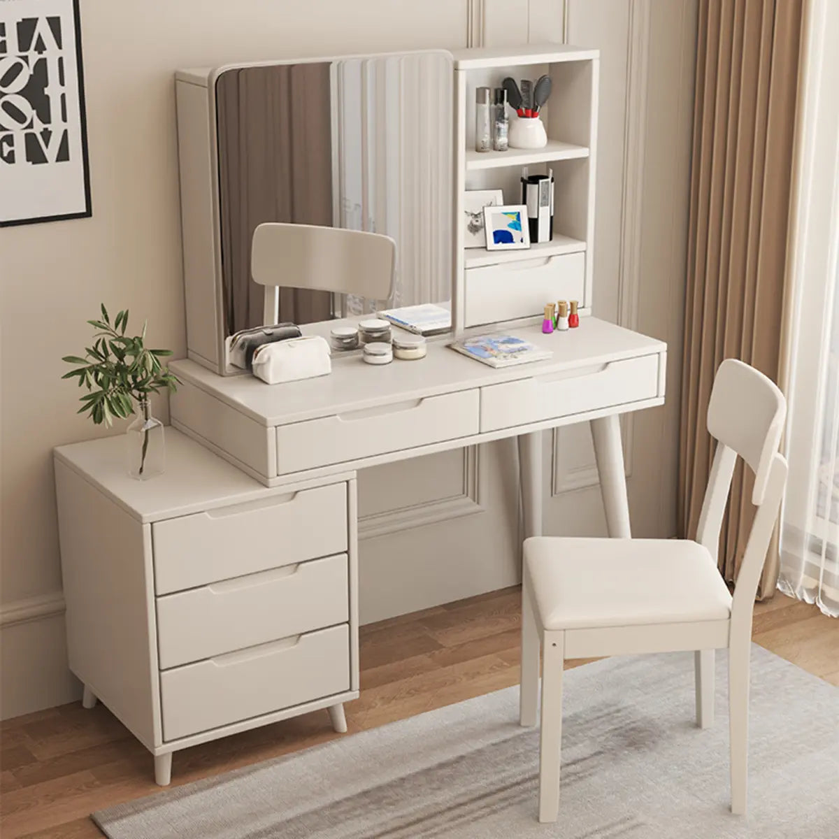 Contemporary Natural Wood Makeup Vanity