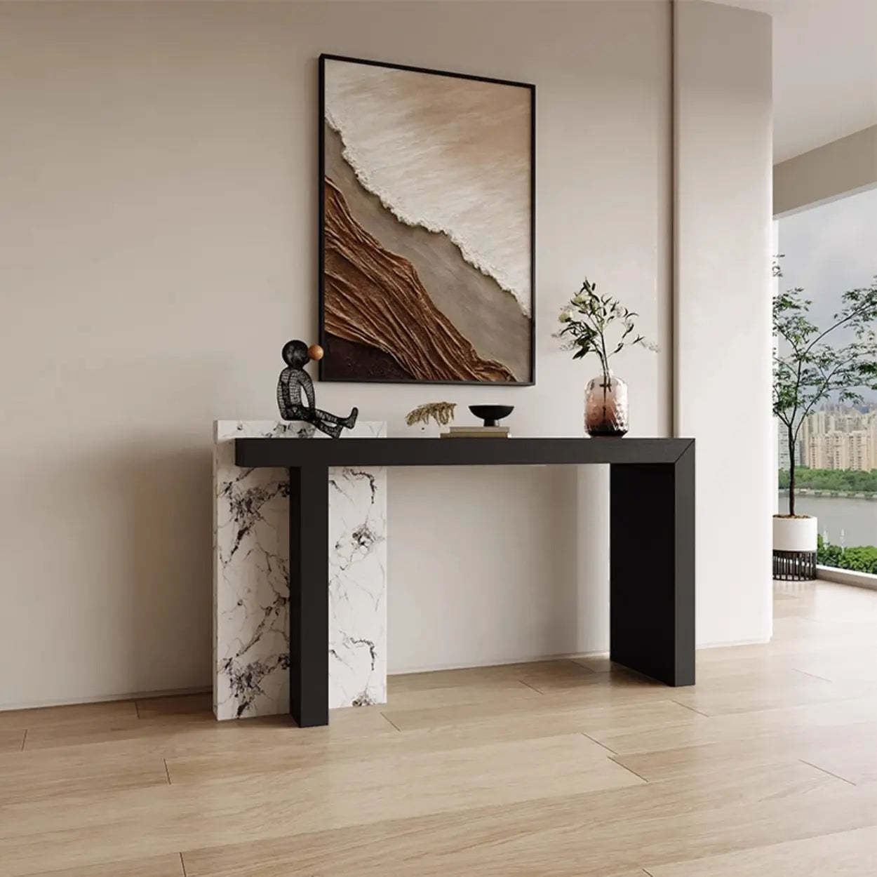 Contemporary Black Wood Entryway Console Table