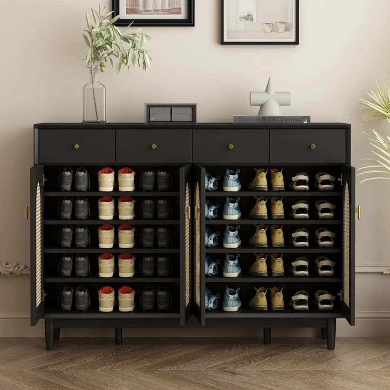 Contemporary Black Wood Hallway Shoe Cabinet — Fillet