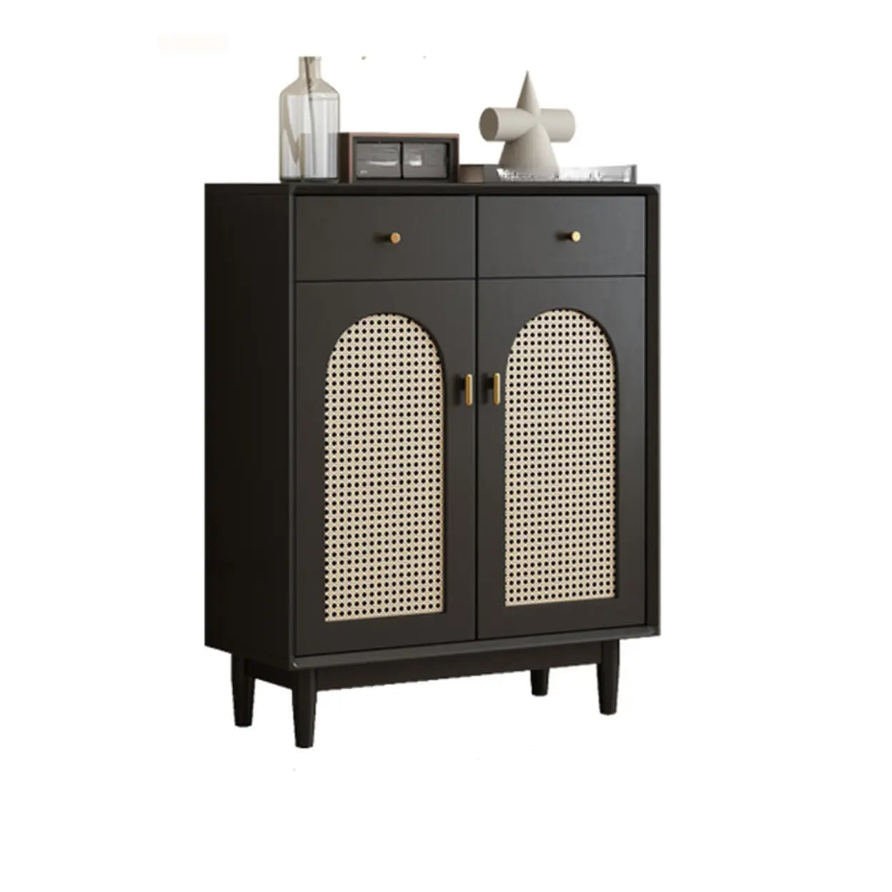 Contemporary Black Wood Hallway Shoe Cabinet — Right Angle