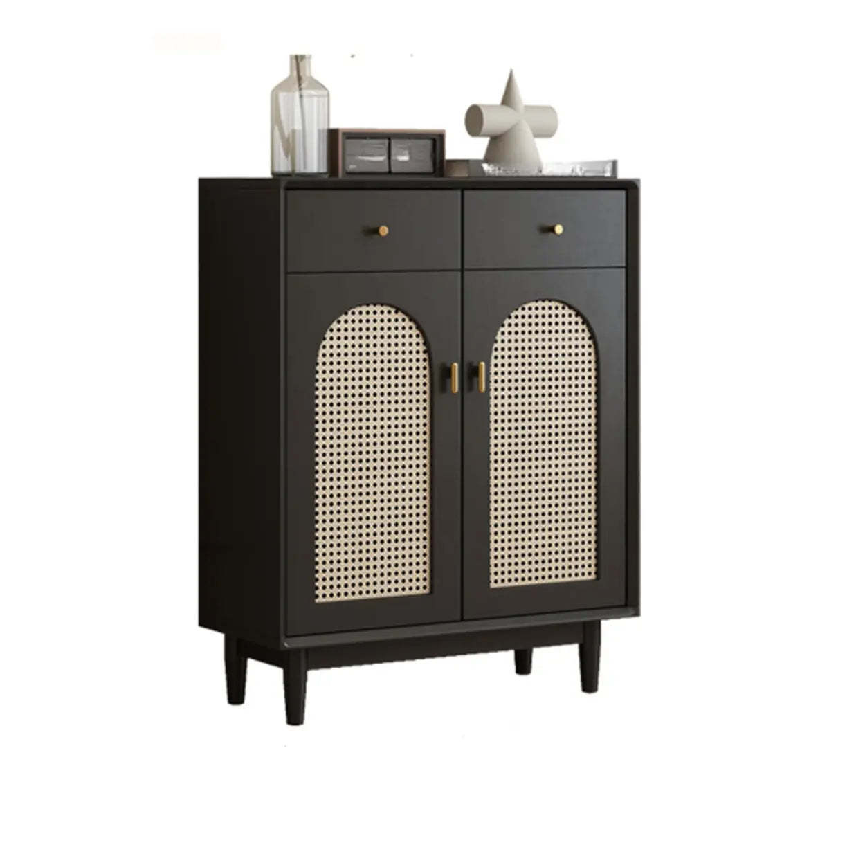 Contemporary Black Wood Hallway Shoe Cabinet — Right Angle