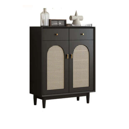 Contemporary Black Wood Hallway Shoe Cabinet — Right Angle