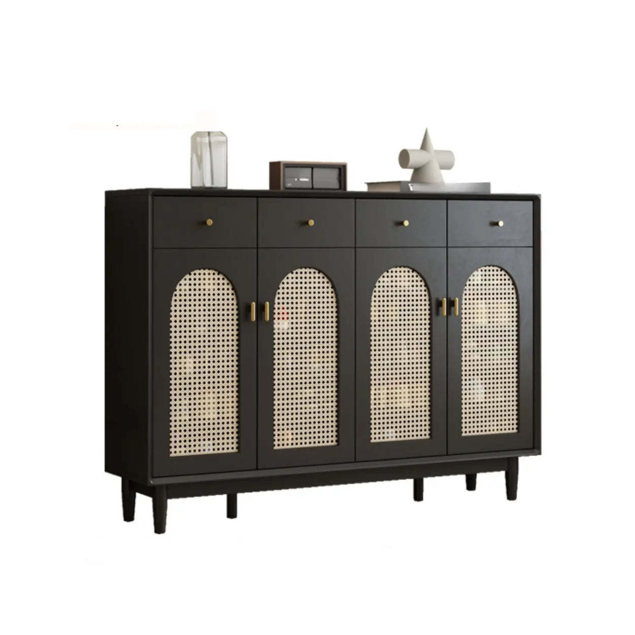 Contemporary Black Wood Hallway Shoe Cabinet — Right Angle