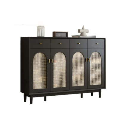 Contemporary Black Wood Hallway Shoe Cabinet — Right Angle