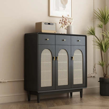 Contemporary Black Wood Hallway Shoe Cabinet