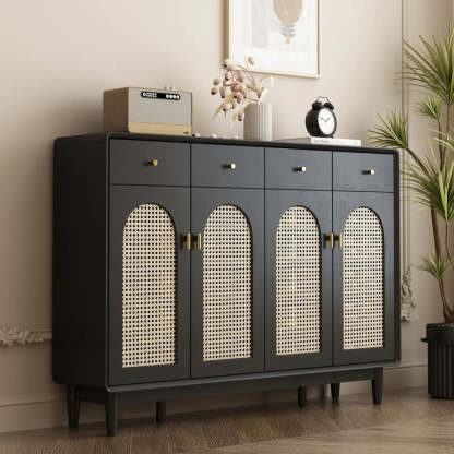 Contemporary Black Wood Hallway Shoe Cabinet