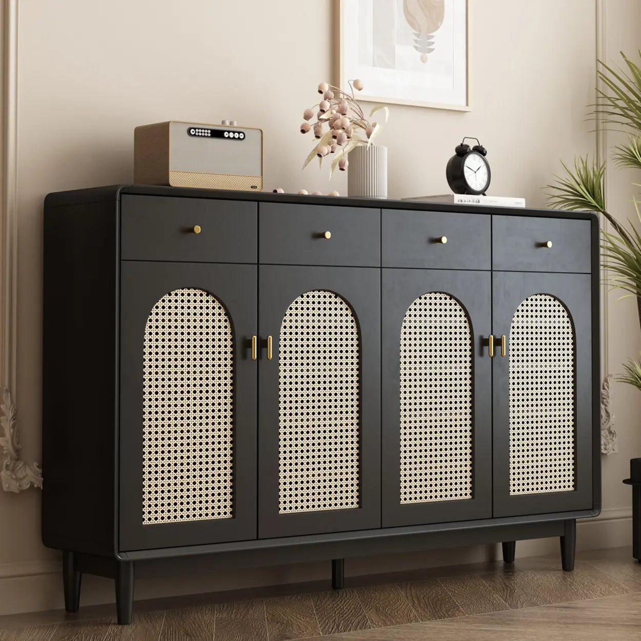 Contemporary Black Wood Hallway Shoe Cabinet