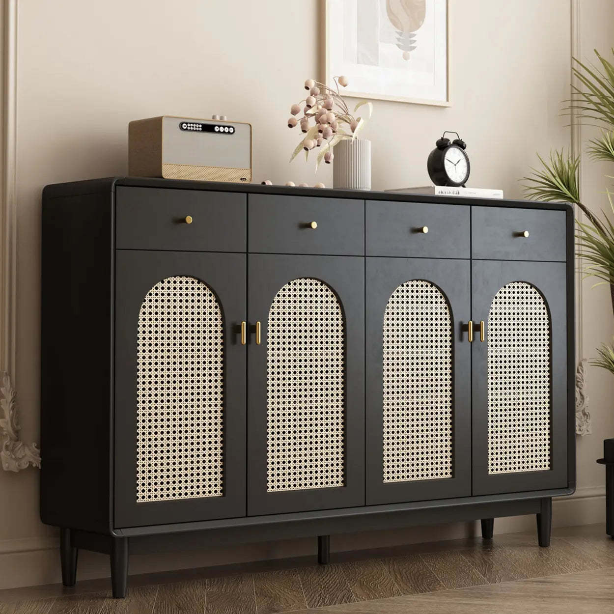 Contemporary Black Wood Hallway Shoe Cabinet