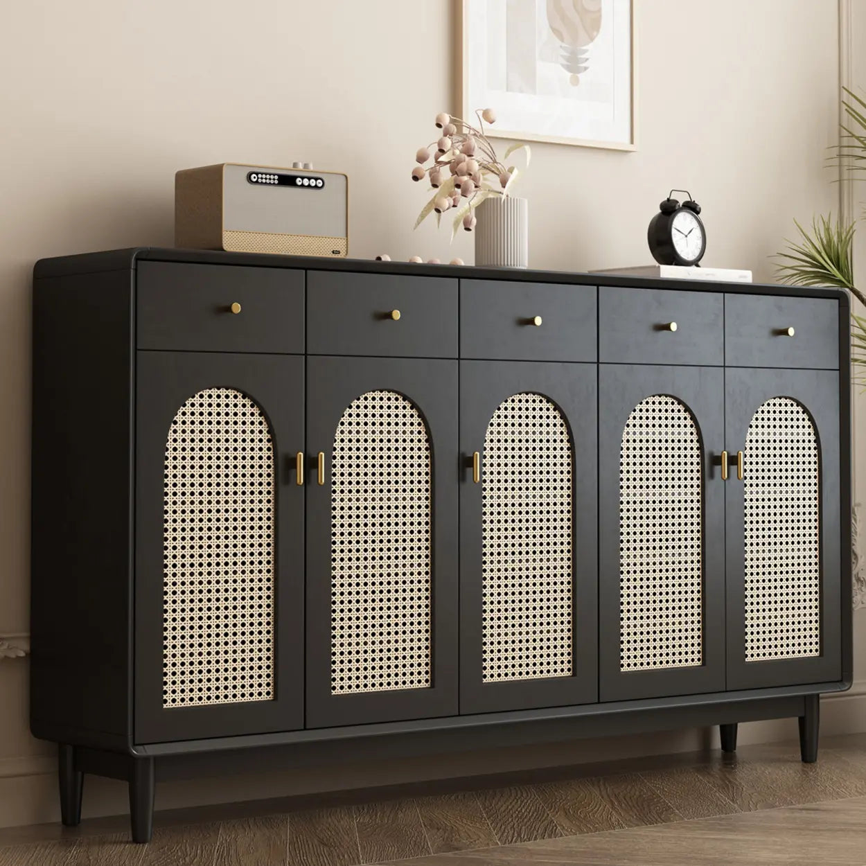 Contemporary Black Wood Hallway Shoe Cabinet
