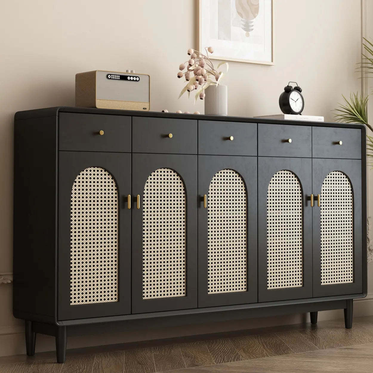 Contemporary Black Wood Hallway Shoe Cabinet