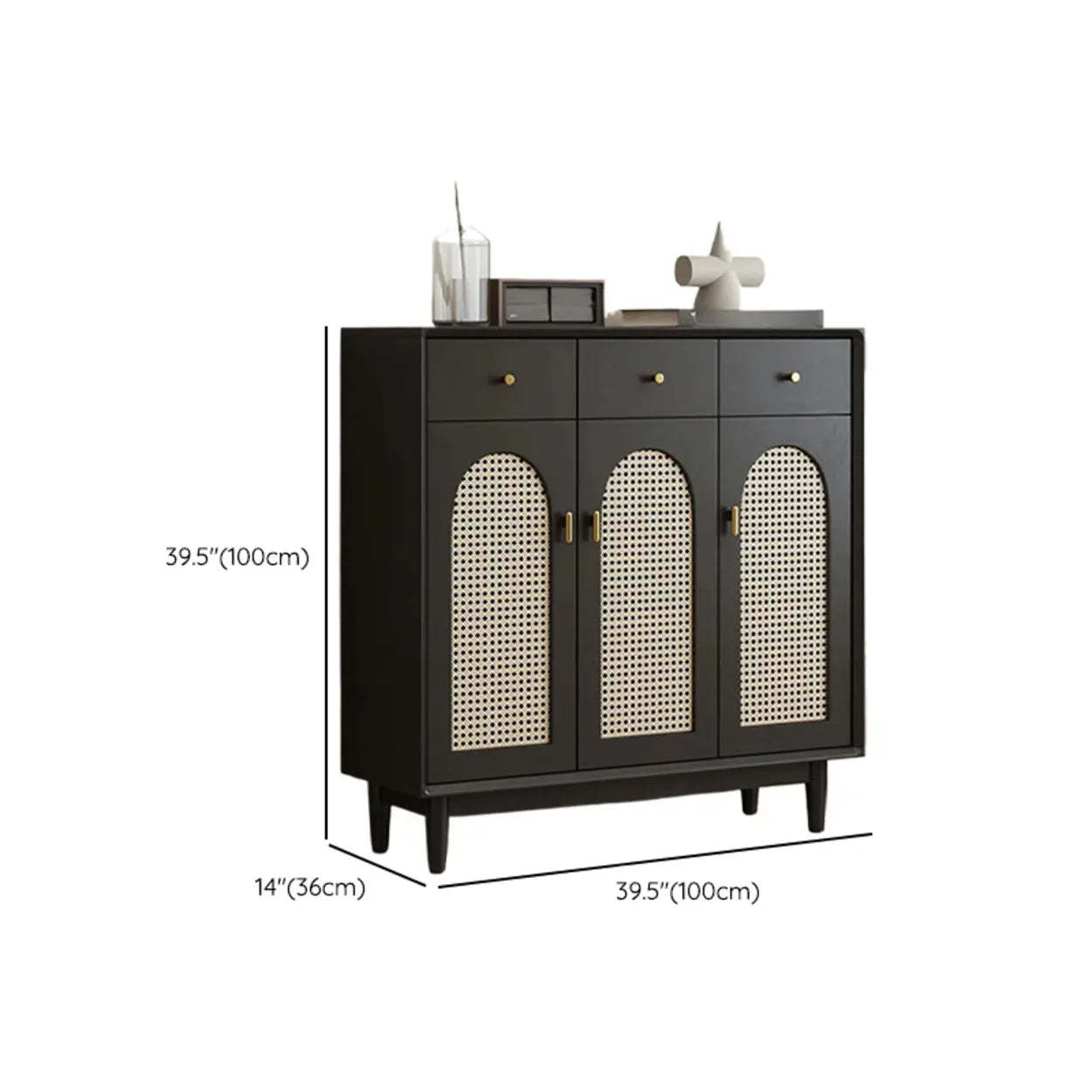 Contemporary Black Wood Hallway Shoe Cabinet